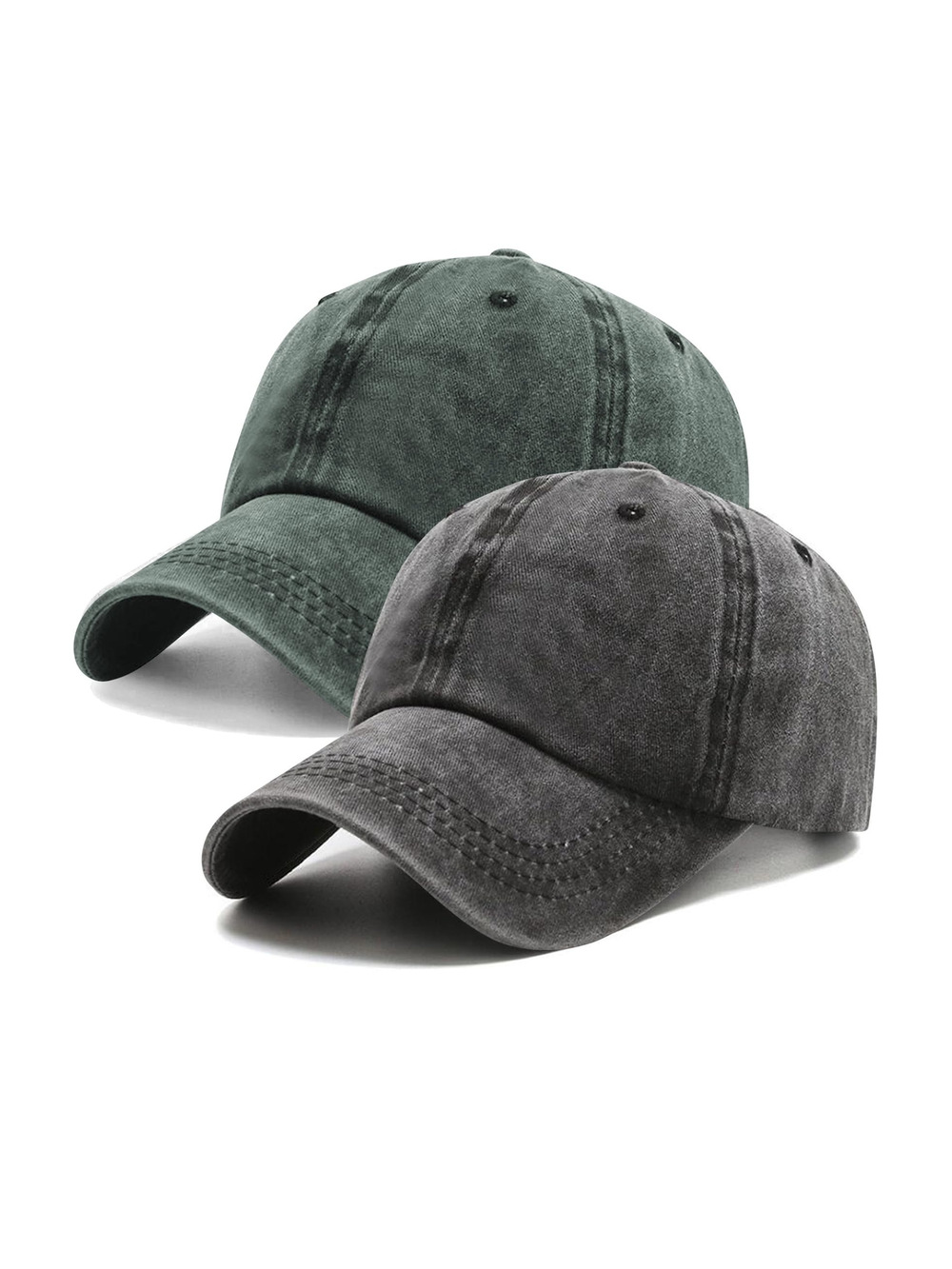 2 Packs Vintage Washed Distressed Baseball Cap Dad | Black, Darkgreen | Size OS
